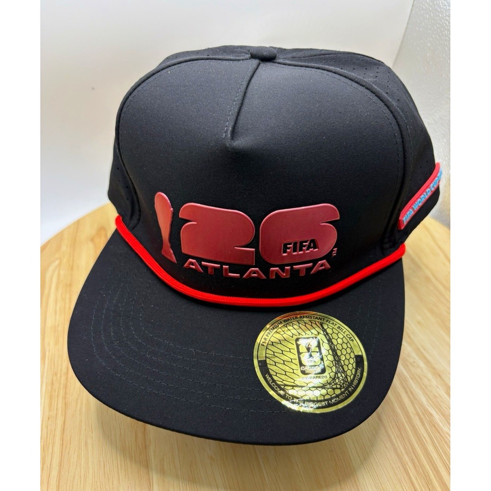 FIFA 2026 World Cup Atlanta Cap Black Red Soccer Fan Flat Bill Snapback Hat